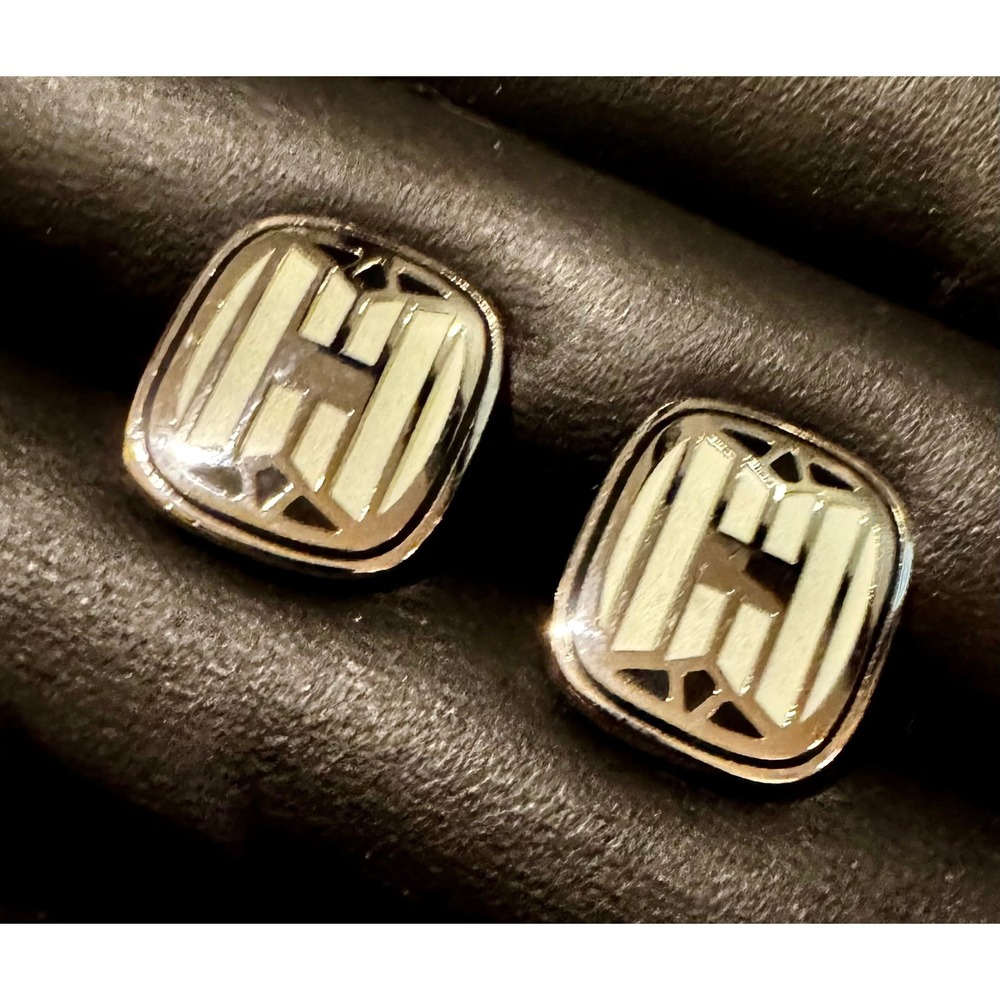 Joseph Abboud Mens Cufflinks Silver Tone Cream Enamel Square Striped Toggle Deco